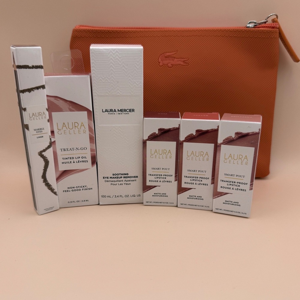 Laura Geller & Laura Mercier Makeup Bundle 7pc with Lacoste Bag NEW